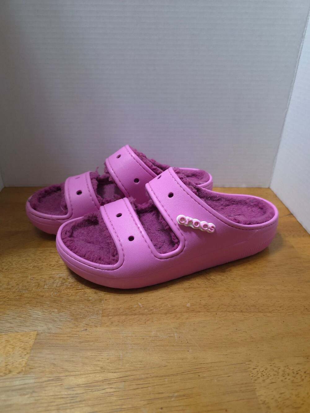 Crocs Classic Cozzzy Pink Faux Fur Lined Slide Sandals